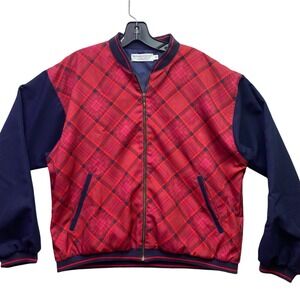Vtg Wimbledon Bomber Jacket Mens Medium Red Tartan Plaid Color Block Performance